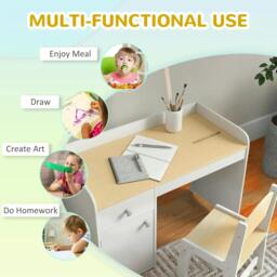 Rackhams ZONEKIZ Kids Desk and Chair Set for 3-6 Years with Storage Drawer, Study Table and Chair for Children - White - thumbnail 5