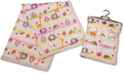 Rackhams Soft Fleece Baby Blanket - Luxury Unisex Cute Animal Print Gift Set for Newborn Babies, Girl/Boy, Infant - Pink and Multi Colour 75x100 CM