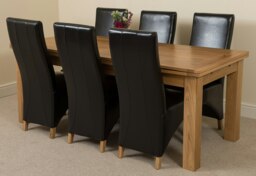 Rackhams Richmond Large Oak Extending Dining Table with Lola Leather Chairs - 6 chairs - Black - thumbnail 1