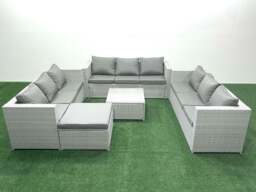 Rackhams Rattan Garden Outdoor Furniture Set 10 Seater Rattan Garden Sofa Set with Big Footstool Light Grey Mixed - thumbnail 1