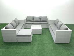 Rackhams Rattan Garden Outdoor Furniture Set 10 Seater Rattan Garden Sofa Set with Big Footstool Light Grey Mixed - thumbnail 2