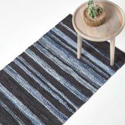Rackhams Texas Leather & Denim Woven Striped Blue Rug - 120 x 170 cm - thumbnail 6