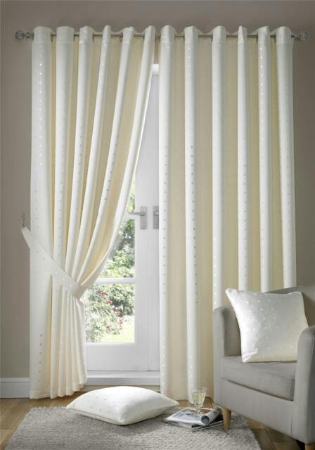 Rackhams Adi Lined Ring Top Eyelet Curtains - Cream - 168cm width x 137cm drop - image 1