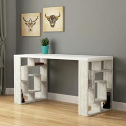 Rackhams Labirent Modern Desk with Bookshelf Legs White Anthracite Grey 137cm - Ancient White