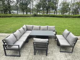 Rackhams 9 Pieces Aluminium Garden Furniture Set with Cushions, Patio Furniture Set with Adjustable Rising Lifting Dining Table Dark Grey - thumbnail 2