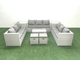 Rackhams Rattan Garden Outdoor Furniture Set 11 Seater Garden Sofa Coffee Table Set with 2 Small Footstool 2 Side Tables Light Grey Mixed - thumbnail 2