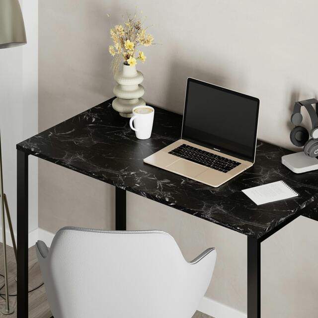 Rackhams Inna Modern Work Table Lotus with Sturdy Metal Legs Particle Board Industrial Desk Width 110cm - Black - image 1