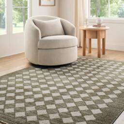 Rackhams Galey Alix Myrtle Avenue-Geometric Green Ivory Brown Diamond Pattern Fringe Rug - 160 x 230 cm - thumbnail 1