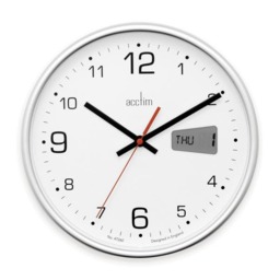 Rackhams Kalendar Wall Clock Non-Ticking Sweep LCD Digital Display Energy Efficient Silver 27cm - thumbnail 1