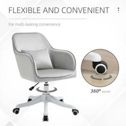Rackhams Velvet Office Chair, Desk Chair, Makeup Vanity Chair with Massage Lumbar Pillow and Rolling Wheels for Bedroom and Home, Grey - thumbnail 6
