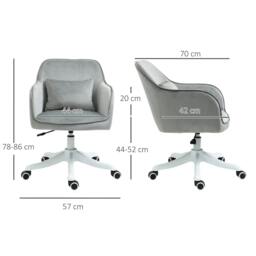 Rackhams Velvet Office Chair, Desk Chair, Makeup Vanity Chair with Massage Lumbar Pillow and Rolling Wheels for Bedroom and Home, Grey - thumbnail 3