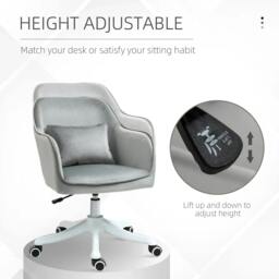 Rackhams Velvet Office Chair, Desk Chair, Makeup Vanity Chair with Massage Lumbar Pillow and Rolling Wheels for Bedroom and Home, Grey - thumbnail 5