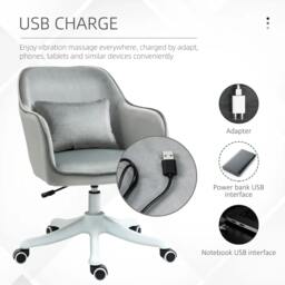 Rackhams Velvet Office Chair, Desk Chair, Makeup Vanity Chair with Massage Lumbar Pillow and Rolling Wheels for Bedroom and Home, Grey - thumbnail 4