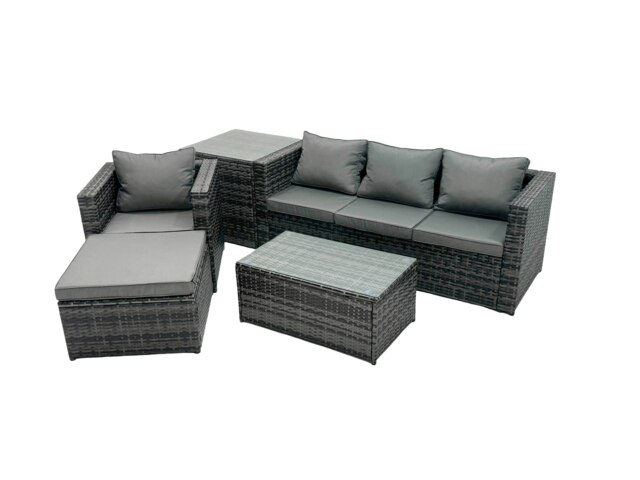 Rackhams 5 Seats Rattan Sofa Set Coffee Table Chair Set Outdoor Patio Garden Furniture In Dark Grey - image 1