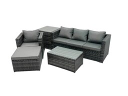 Rackhams 5 Seats Rattan Sofa Set Coffee Table Chair Set Outdoor Patio Garden Furniture In Dark Grey - thumbnail 1