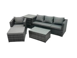 Rackhams 5 Seats Rattan Sofa Set Coffee Table Chair Set Outdoor Patio Garden Furniture In Dark Grey - thumbnail 2