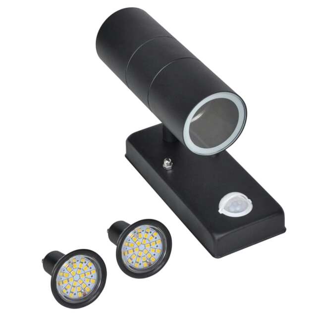 Rackhams LED Wall Lamp Stainless Steel Cylinder Shape Black with Sensor