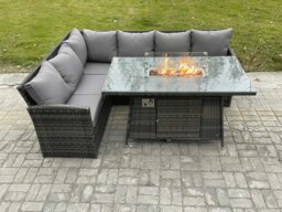 Rackhams Rattan Garden Furniture High Back Corner Sofa Gas Fire Pit Dining Table Sets Gas Heater 6 Seater Dark Grey Mixed - thumbnail 2