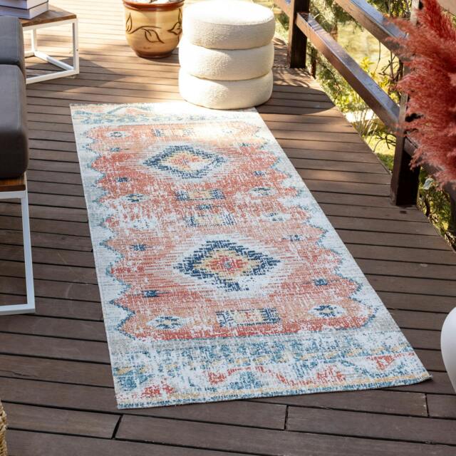 Rackhams Huntington Beach-Vintage Orange Blue Beige In- & Outdoor Rug - 80 x 220 cm - image 1