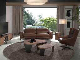 Rackhams Asymmetrical Walnut and Black Pvc Coffee Table 2136 - thumbnail 4