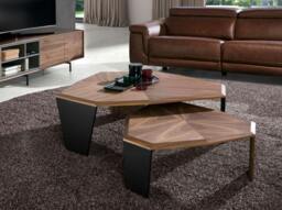 Rackhams Asymmetrical Walnut and Black Pvc Coffee Table 2136 - thumbnail 3