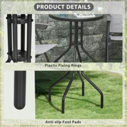 Rackhams Bistro Coffee Table Outdoor Tempered Glass Top Table Garden Round Dining Table - 60cm Diameter - thumbnail 6