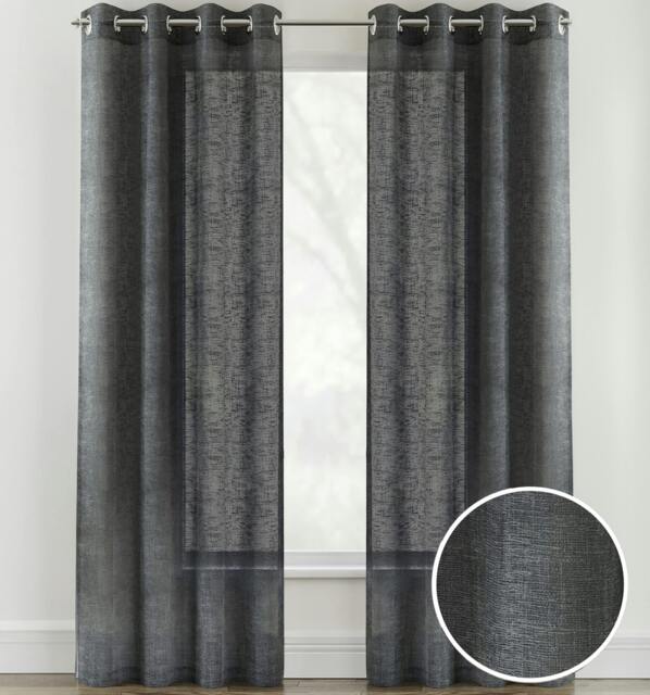 "Rackhams Linen Look Sheer Voile Panel Pair with Eyelet Header - Ideal for Living Rooms & Bedrooms - Charcoal - 55"" (140cm) Width x 90"" (229cm) Drop" - image 1