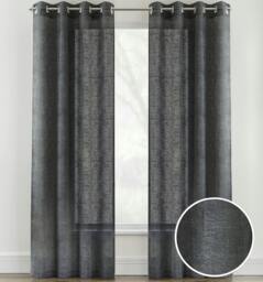 "Rackhams Linen Look Sheer Voile Panel Pair with Eyelet Header - Ideal for Living Rooms & Bedrooms - Charcoal - 55"" (140cm) Width x 90"" (229cm) Drop" - thumbnail 1