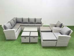 Rackhams 12 Seater Garden Outdoor PE Rattan Furniture Set Rattan Garden Sofa Set with 4 Footstools 2 Chair Light Grey Mixed - thumbnail 1