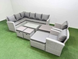 Rackhams 12 Seater Garden Outdoor PE Rattan Furniture Set Rattan Garden Sofa Set with 4 Footstools 2 Chair Light Grey Mixed - thumbnail 2
