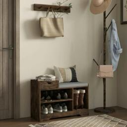Rackhams Multi-Compartment Shoe Bench, with Seat - Rustic Brown - thumbnail 2
