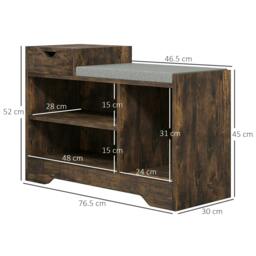 Rackhams Multi-Compartment Shoe Bench, with Seat - Rustic Brown - thumbnail 3