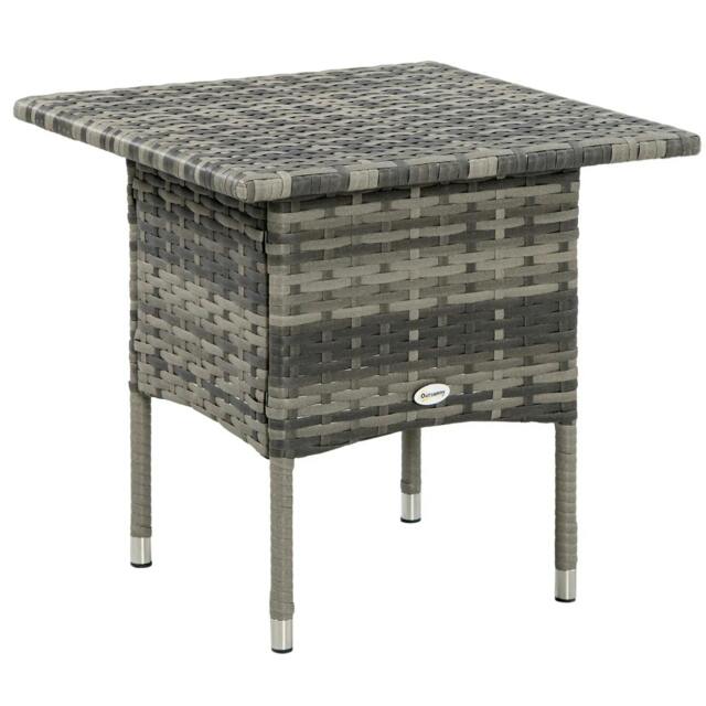 Rackhams Rattan Side Table, Outdoor Coffee Table with Plastic Board Under the Full Woven Table Top for Patio, Garden, Balcony, Mixed Grey - image 1