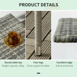 Rackhams Rattan Side Table, Outdoor Coffee Table with Plastic Board Under the Full Woven Table Top for Patio, Garden, Balcony, Mixed Grey - thumbnail 6