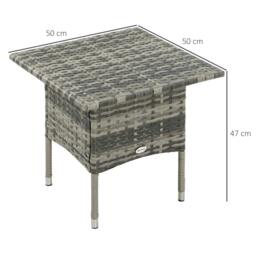 Rackhams Rattan Side Table, Outdoor Coffee Table with Plastic Board Under the Full Woven Table Top for Patio, Garden, Balcony, Mixed Grey - thumbnail 3