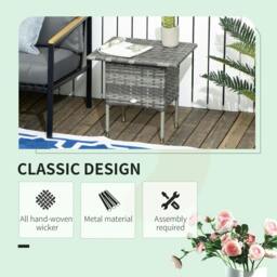 Rackhams Rattan Side Table, Outdoor Coffee Table with Plastic Board Under the Full Woven Table Top for Patio, Garden, Balcony, Mixed Grey - thumbnail 4