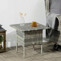 Rackhams Rattan Side Table, Outdoor Coffee Table with Plastic Board Under the Full Woven Table Top for Patio, Garden, Balcony, Mixed Grey - thumbnail 2