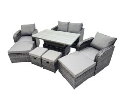 Rackhams 8 seater Patio Height Adjustable Rising Lifting Table Sofa Sets Rattan Garden Furniture Dining Set with 4 Footstool Dark Grey Mixed - thumbnail 2