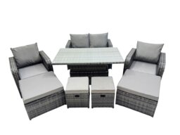 Rackhams 8 seater Patio Height Adjustable Rising Lifting Table Sofa Sets Rattan Garden Furniture Dining Set with 4 Footstool Dark Grey Mixed - thumbnail 1