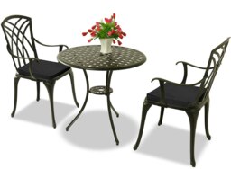 Rackhams OSHOWA Garden and Patio Table and 2 Large Chairs with Armrests Cast Aluminium Bistro Set - Black Cushions - thumbnail 5