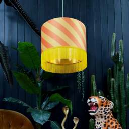 "Rackhams Marmalade Helter Skelter Velvet Lampshades With Gold Foil Lining and Fringing - Table / Floor Lamp - 50cm diameter x 25cm height / 20"" x 10""" - thumbnail 2