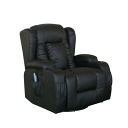 Rackhams Copenhagan Leather Manual Recliner Armchair with Heat Massager in Black - Black