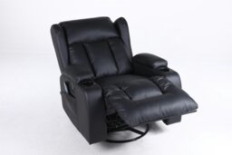 Rackhams Copenhagan Leather Manual Recliner Armchair with Heat Massager in Black - Black - thumbnail 3