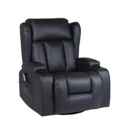 Rackhams Copenhagan Leather Manual Recliner Armchair with Heat Massager in Black - Black - thumbnail 2
