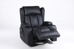 Rackhams Copenhagan Leather Manual Recliner Armchair with Heat Massager in Black - Black - thumbnail 4