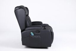 Rackhams Copenhagan Leather Manual Recliner Armchair with Heat Massager in Black - Black - thumbnail 6