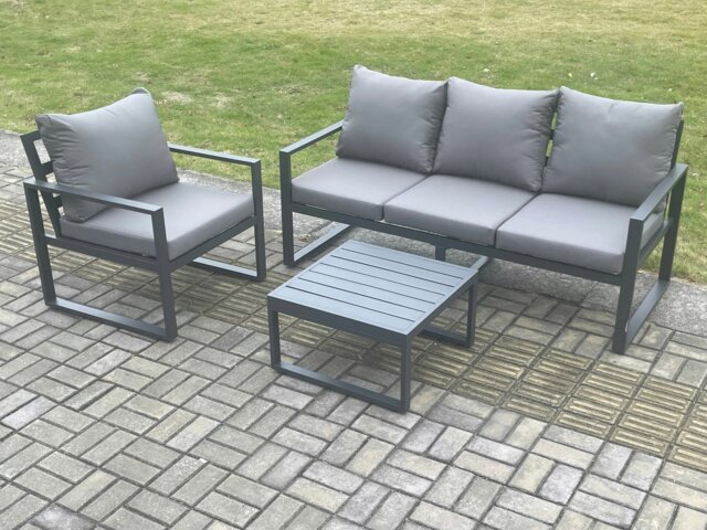 Rackhams Aluminium Outdoor Garden Furniture Set Lounge Sofa Chairs Square Coffee Table Sets Conservatory Set Dark Grey - image 1