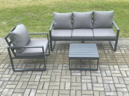 Rackhams Aluminium Outdoor Garden Furniture Set Lounge Sofa Chairs Square Coffee Table Sets Conservatory Set Dark Grey - thumbnail 2