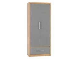 Rackhams Seville 2 Door 1 Drawer Double Wardrobe - Grey High Gloss and Light Oak