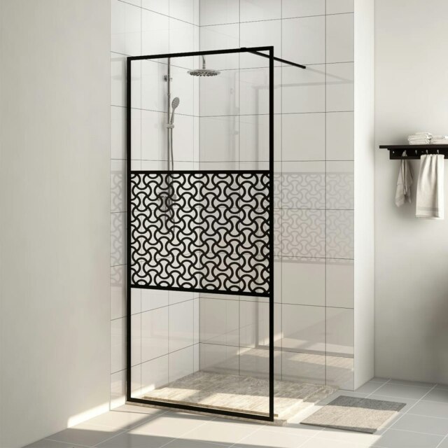 Rackhams Walk-in Shower Wall with Clear ESG Glass 100x195 cm Black